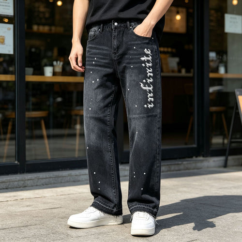 Herren Modische Jeans mit Schriftzug Shop Nory