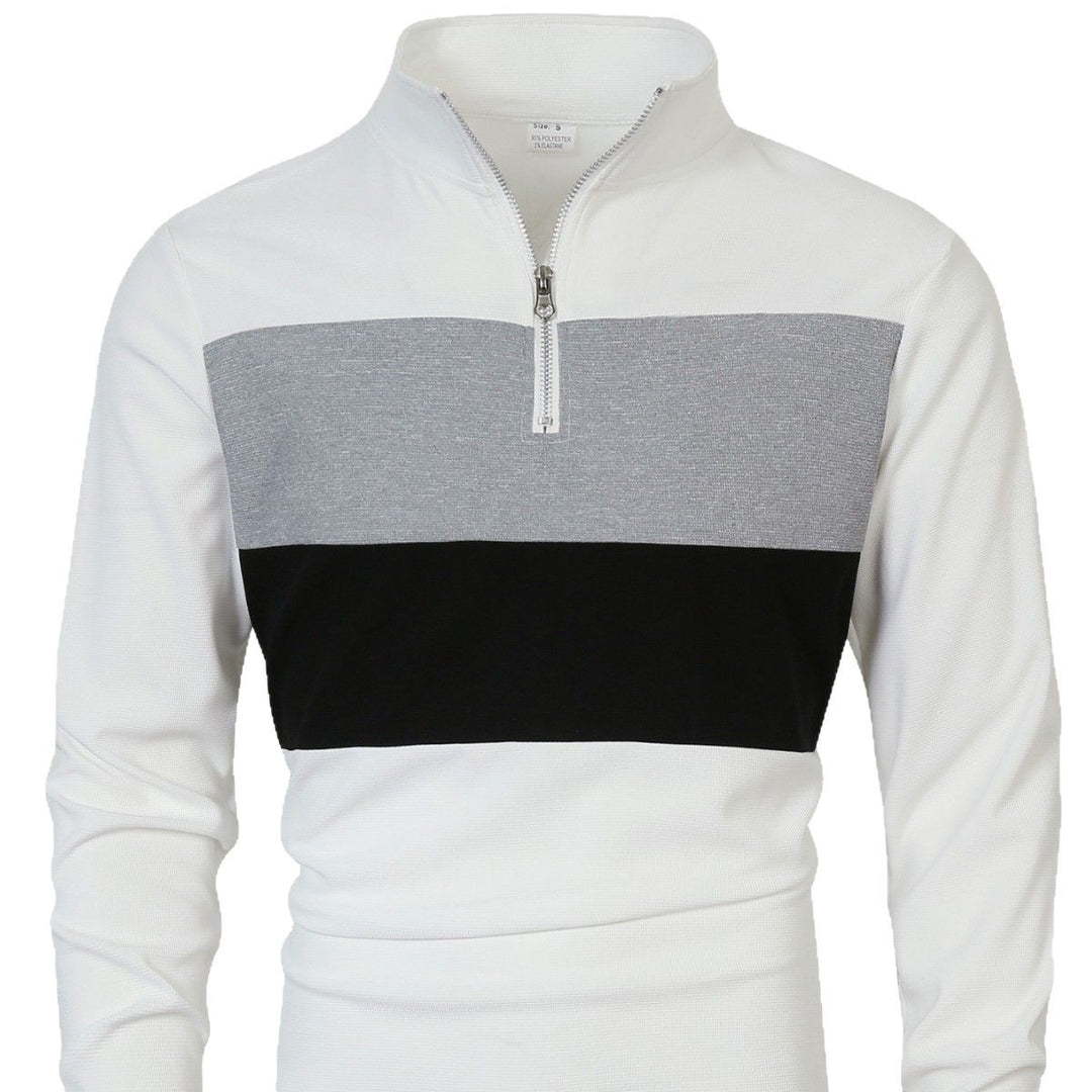 Herren Halbzip-Pullover mit Stehkragen, breitem Blockstreifen und fein gerippter Struktur Shop Nory