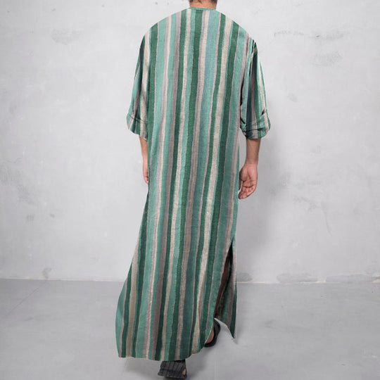 Herren nan lockerer Kaftan aus Leinenmischung mit Knopfleiste und aufgesetzten Taschen