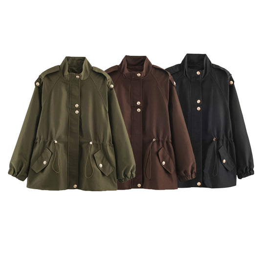 Damen Kurzjacke im Utility‑Stil mit Tunnelzug, Raglanärmeln und Metallknopfleiste Shop Nory
