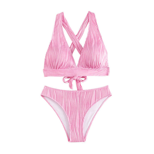 Damen Bikini-Set mit hohem Taillenbund und eleganten Falten