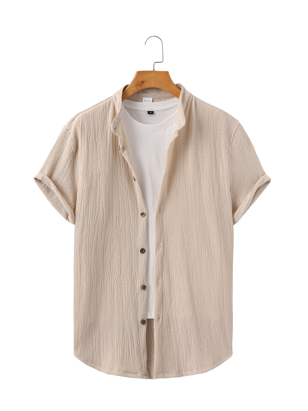 Herren nan leichtes Knitterstruktur-Überhemd mit umgeschlagenen Ärmeln entspannter Overshirt-Silhouette