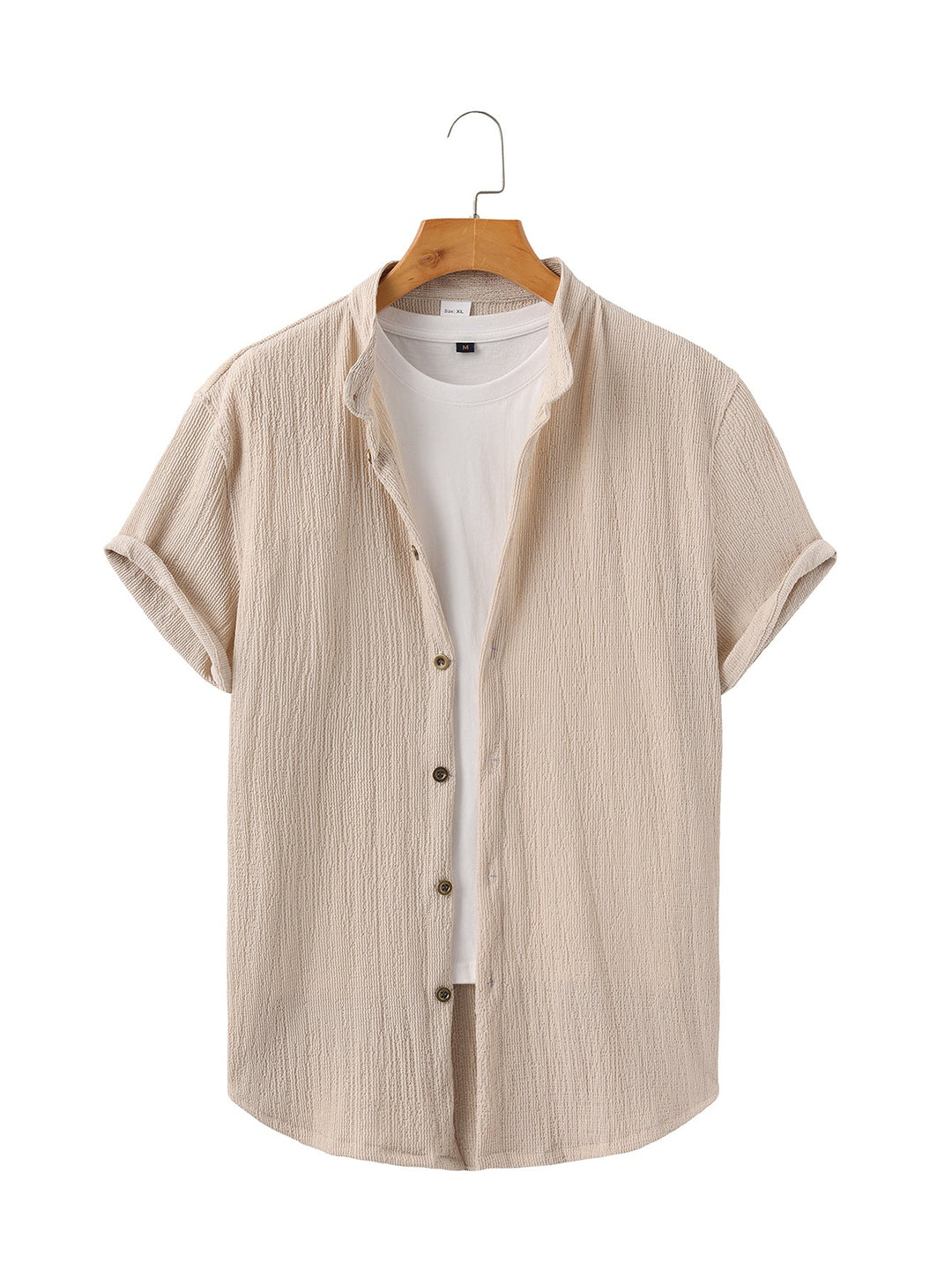 Herren nan leichtes Knitterstruktur-Überhemd mit umgeschlagenen Ärmeln entspannter Overshirt-Silhouette