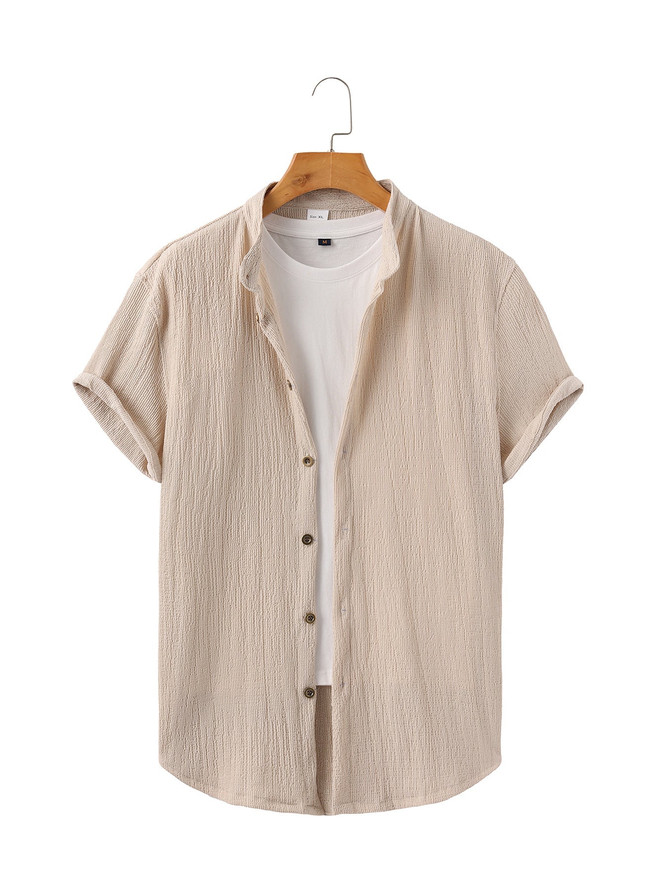 Herren nan leichtes Knitterstruktur-Überhemd mit umgeschlagenen Ärmeln entspannter Overshirt-Silhouette