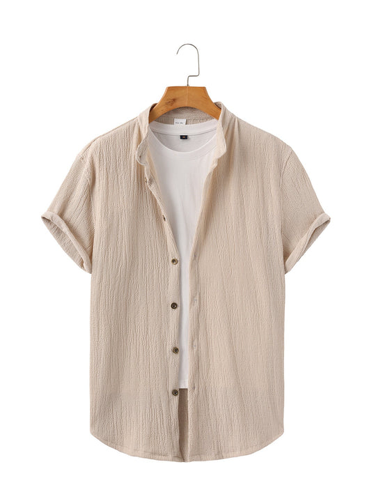 Herren nan leichtes Knitterstruktur-Überhemd mit umgeschlagenen Ärmeln entspannter Overshirt-Silhouette