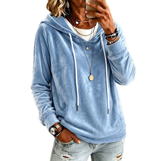 Damen Samt-Kapuzenpullover mit Relaxed-Fit und Kordelzug Shop Nory