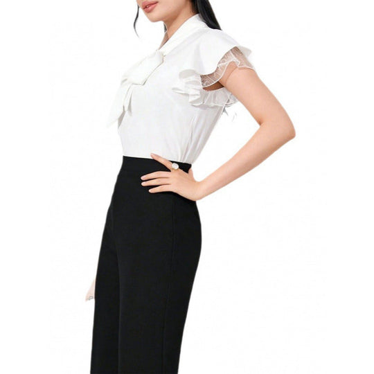 Damen Bluse mit Rüschenärmeln und feminine Schleife