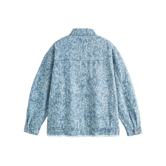 Unisex Oversized Denim‑Blousonjacke mit ausgefranster Saum und Strukturmuster Shop Nory