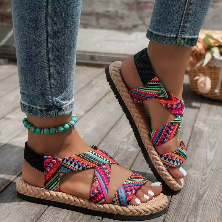 Damen Strand-Sandalen mit elastischen Querriemen und komfortabler Sohle