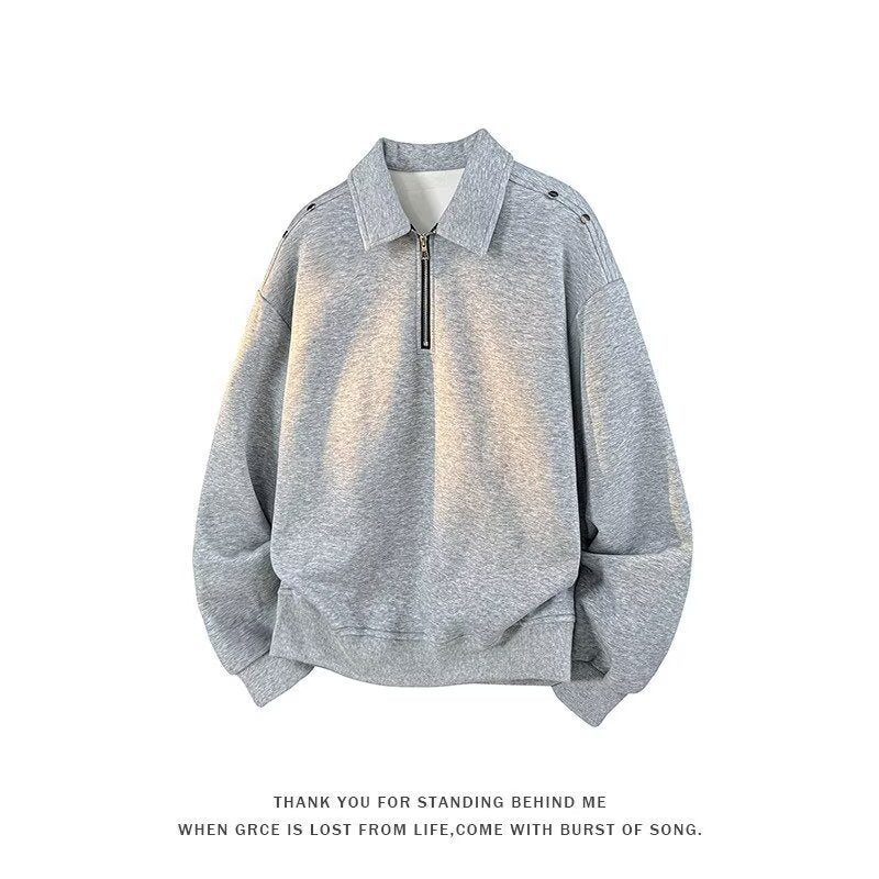 Herren Oversized Sweatshirt mit Reißverschluss-Kragen und Druckknopf-Schulterdetail Shop Nory