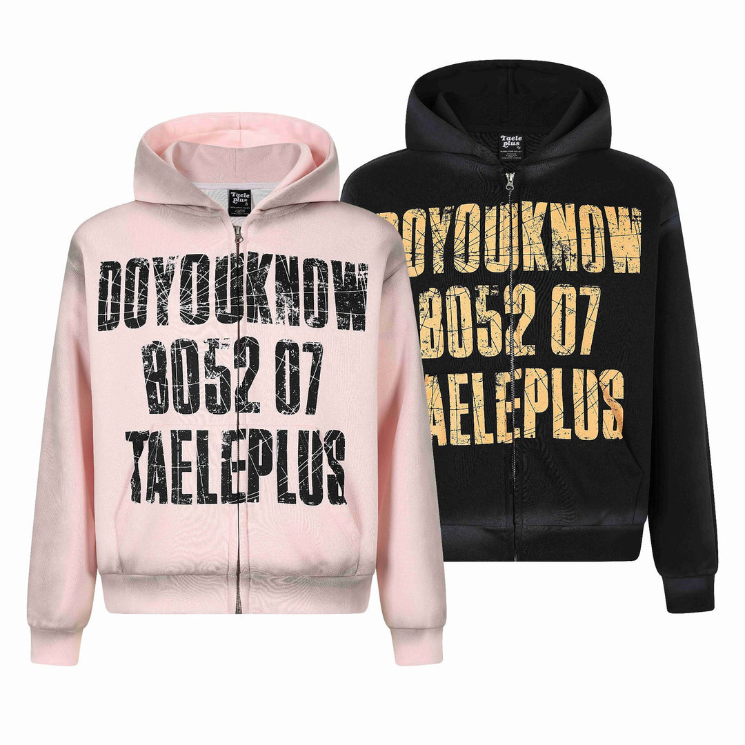 Unisex Kapuzenjacke mit durchgehendem Reißverschluss, großem Typo‑Print und Kängurutasche Shop Nory