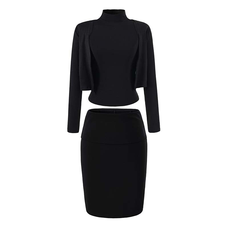 Damen Zweiteiliges Business-Strickset mit Rollkragen-Top, Bolero und Bleistiftrock Shop Nory