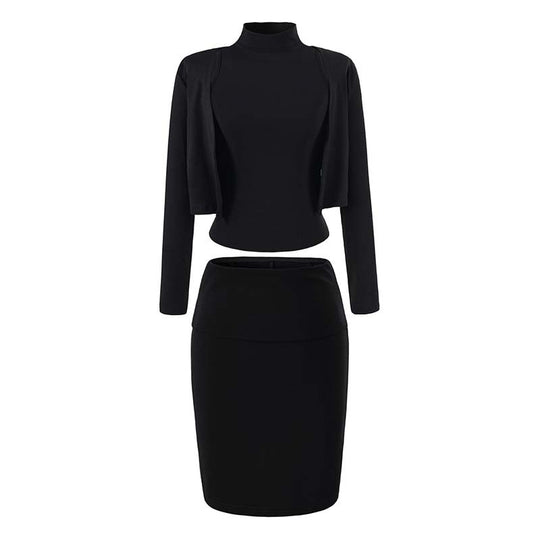 Damen Zweiteiliges Business-Strickset mit Rollkragen-Top, Bolero und Bleistiftrock Shop Nory