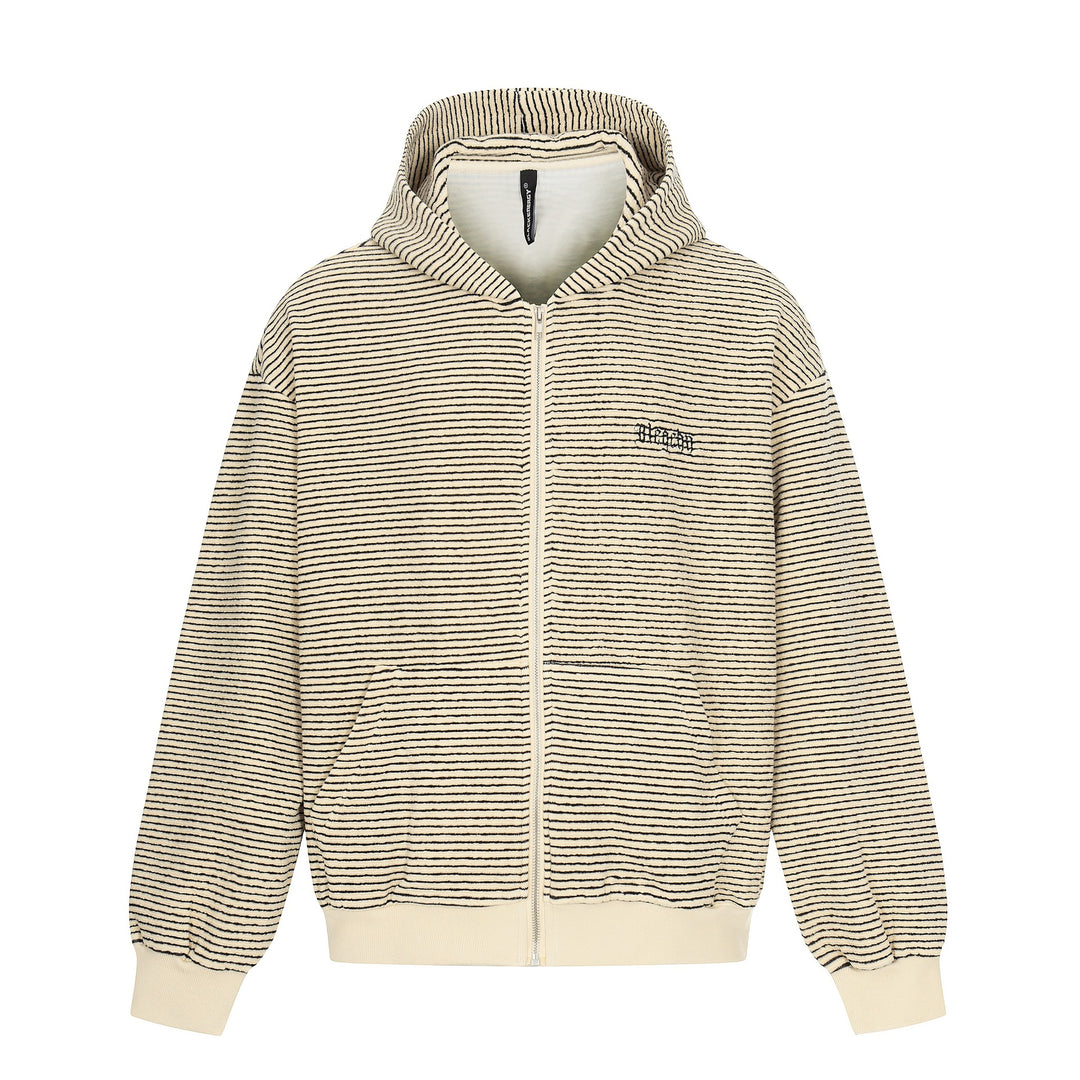 Unisex Gestreifte Kapuzen-Sweatjacke mit Reißverschluss und strukturierter Oberfläche Shop Nory