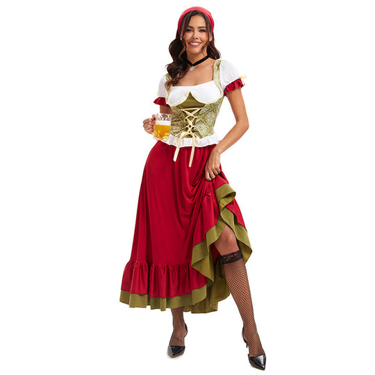 Damen nan bayerisches Oktoberfest-Biermädchen-Kostüm mit geschnürtem Mieder Puffärmeln und mehrlagigem Rock Shop Nory
