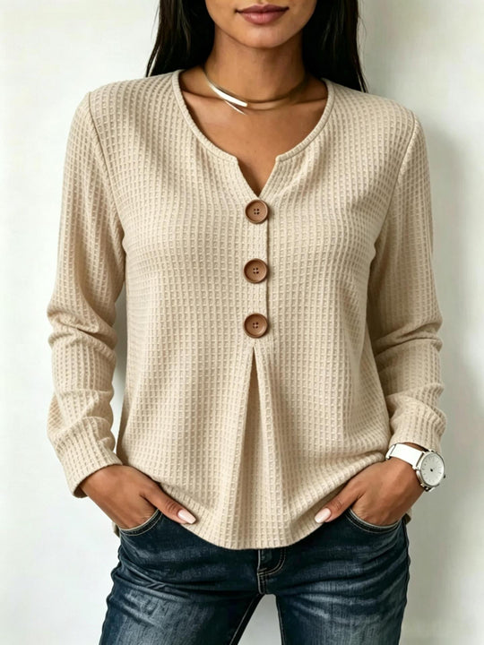 Damen Modisches Langarmshirt mit Knopfdetails Shop Nory
