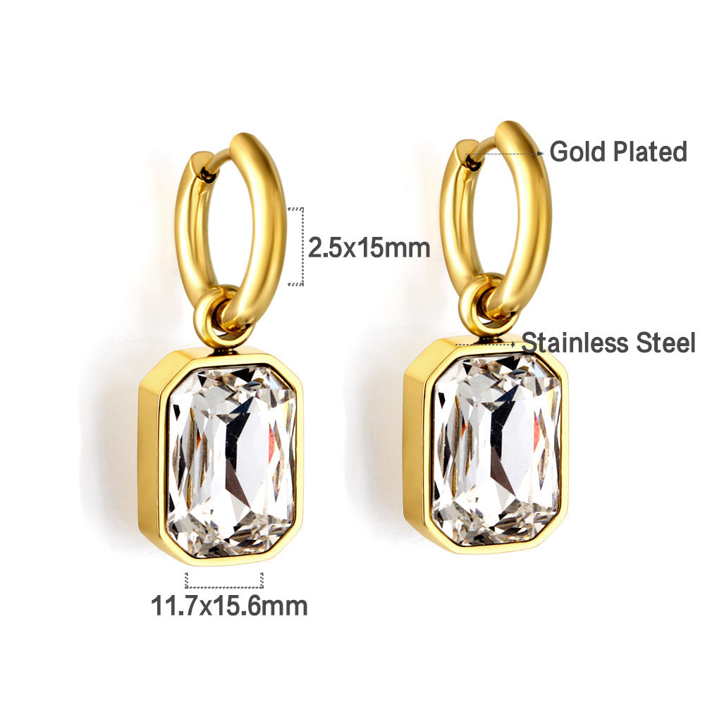 Damen Edelstahl Ohrhänger mit funkelnden Zirkonia und goldplattiertem Design Shop Nory