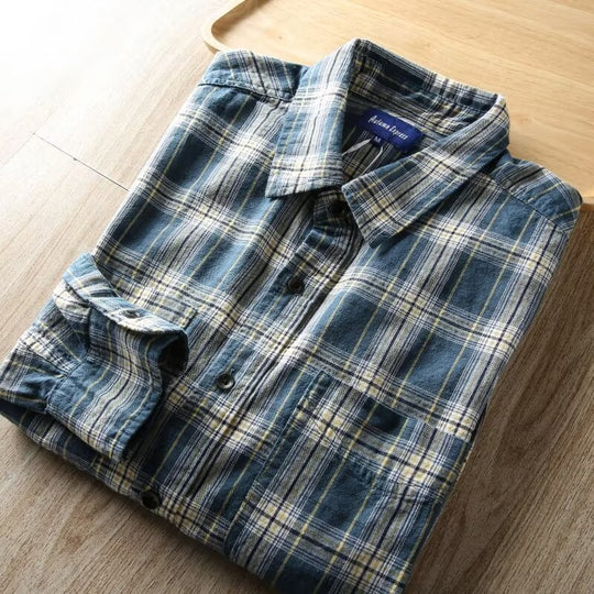 Herren Kariertes Flanellhemd mit Brusttaschen und Regular-Fit Shop Nory
