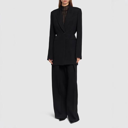 Damen Einreihiger Longblazer mit taillierter Silhouette und weiter Palazzohose Shop Nory