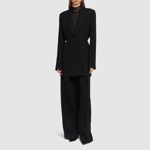 Damen Einreihiger Longblazer mit taillierter Silhouette und weiter Palazzohose Shop Nory