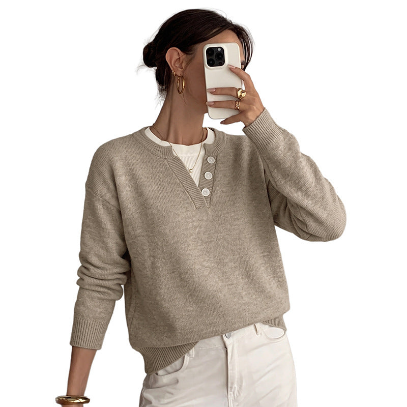 Damen Gemütlicher Pullover mit Knopfdetails Shop Nory