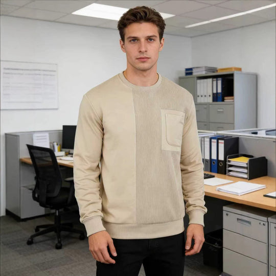 Herren Langärmeliges Struktur-Sweatshirt mit Brusttasche und Rippdetail Shop Nory