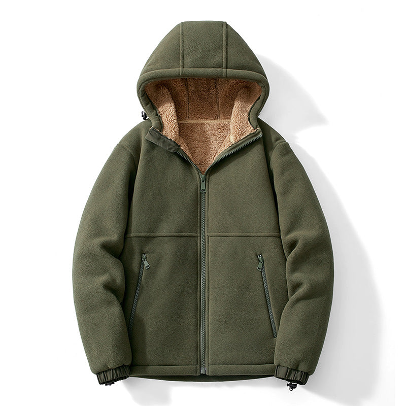Herren Kapuzen-Fleecejacke mit Teddy-Innenfutter, durchgehendem Reißverschluss und winddichten Bündchen Shop Nory