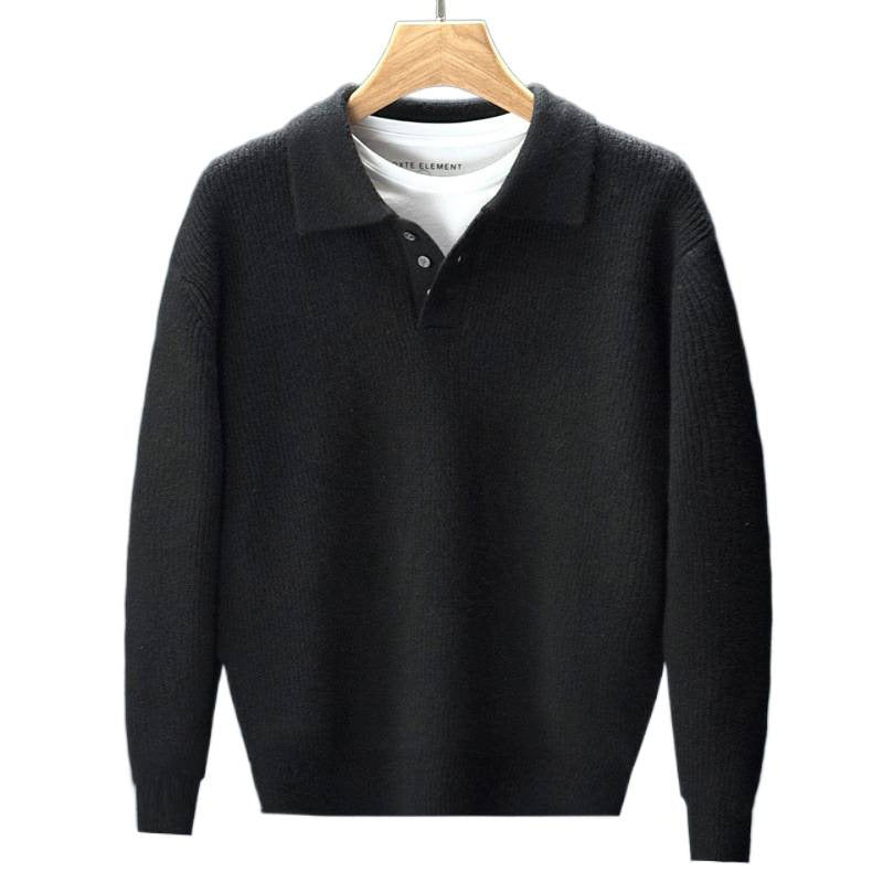Herren Feinstrick-Polopullover mit halber Knopfleiste und legerer Oversize-Passform Shop Nory