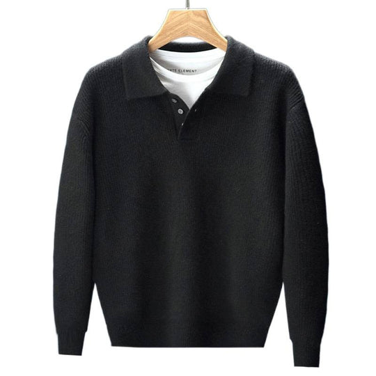 Herren Feinstrick-Polopullover mit halber Knopfleiste und legerer Oversize-Passform Shop Nory