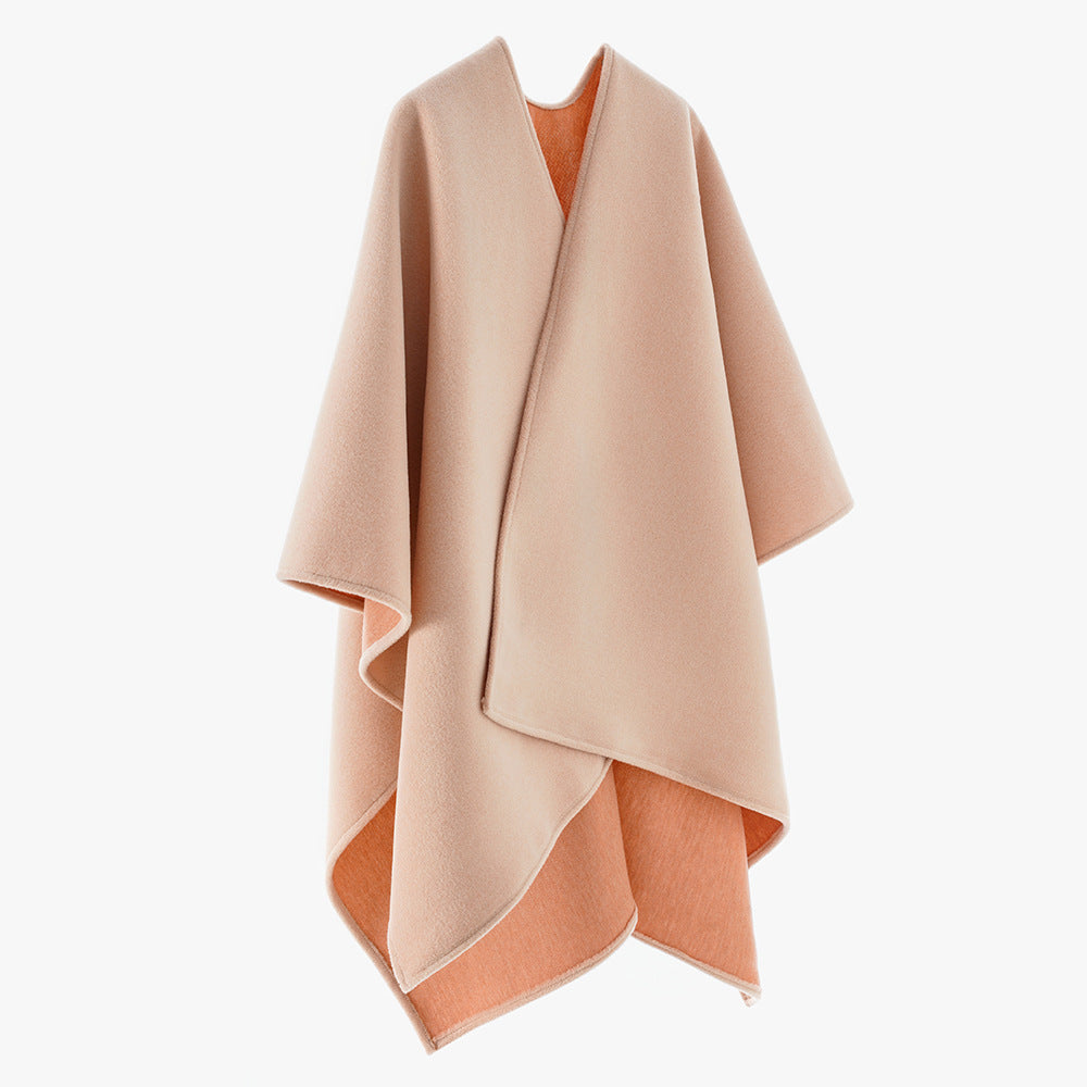 Damen Oversize‑Wickelcape aus Wollmischung mit verdeckter Vorderlage und cleanem V‑Ausschnitt Shop Nory