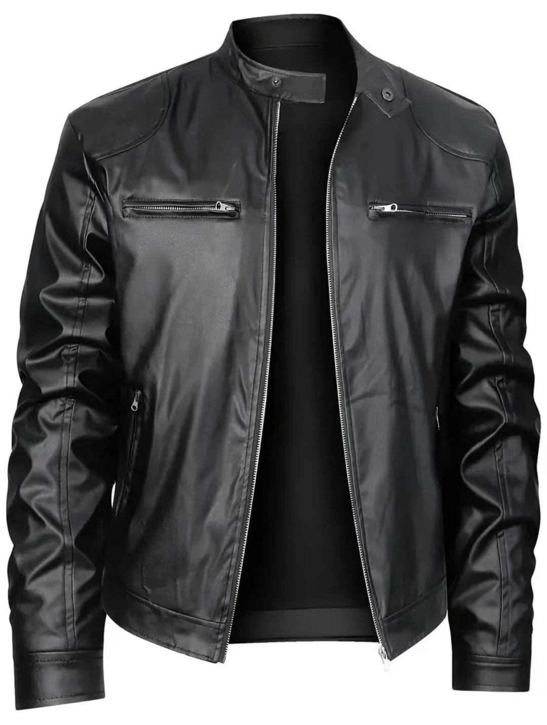Herren Kunstleder Bikerjacke mit Taschen