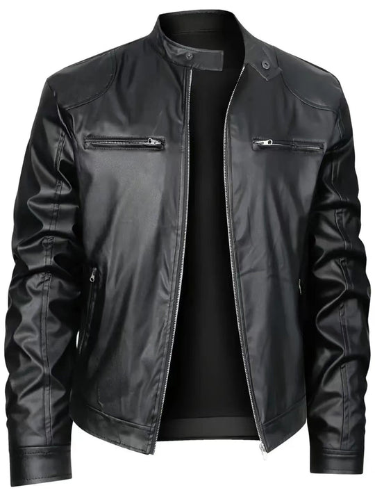 Herren Kunstleder Bikerjacke mit Taschen