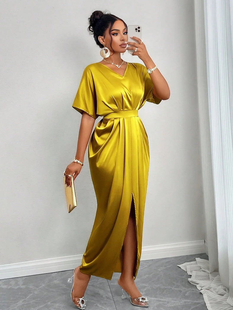 Damen Midikleid mit elegantem V-Ausschnitt und seitlichem Schlitz