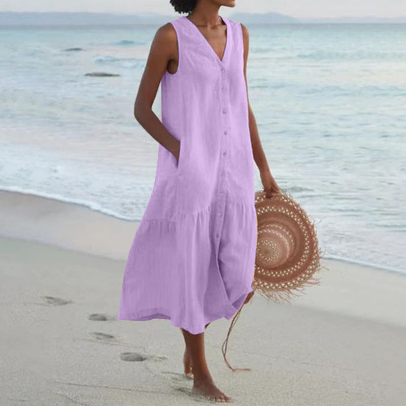 Damen Sommerliches Leinenkleid