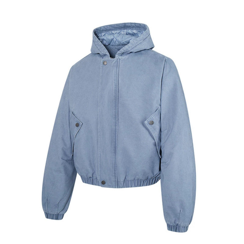 Damen kurz geschnittene Boxy-Kapuzenjacke mit gesteppter Kapuzenfütterung, Pattentaschen und elastischem Saum Shop Nory