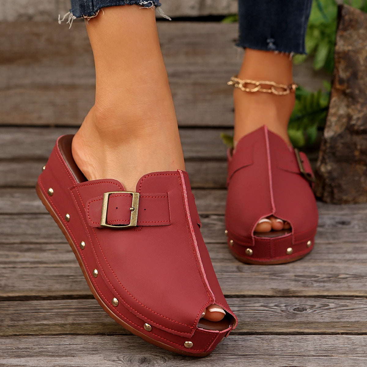 Damen Clogs mit modischem Schnallen-Design und trendiger Metallverzierung