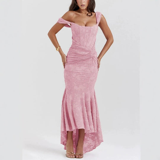 Damen nan eng anliegendes Korsett-Abendkleid mit integrierten Stäbchen, geraffter Wickelpassform und floraler Jacquardstruktur