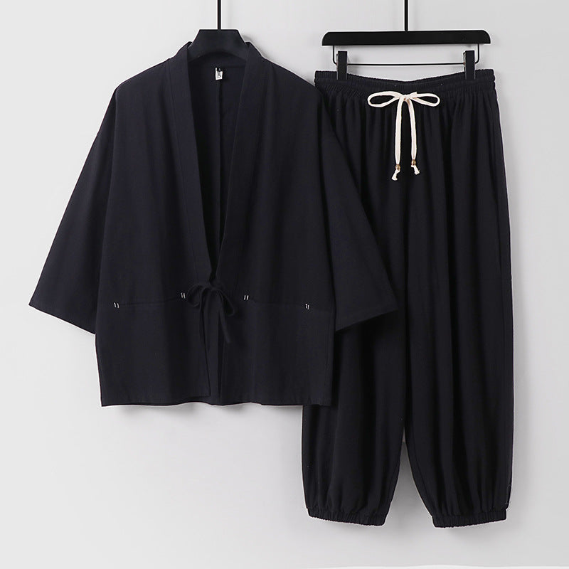 Unisex Lockeres Kimono-Loungewear-Set aus atmungsaktivem Baumwollmix mit Kordelbund und gerafften Knöcheln Shop Nory