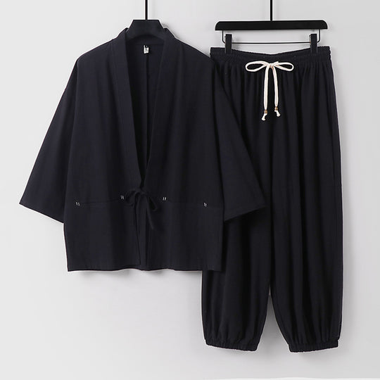Unisex Lockeres Kimono-Loungewear-Set aus atmungsaktivem Baumwollmix mit Kordelbund und gerafften Knöcheln Shop Nory