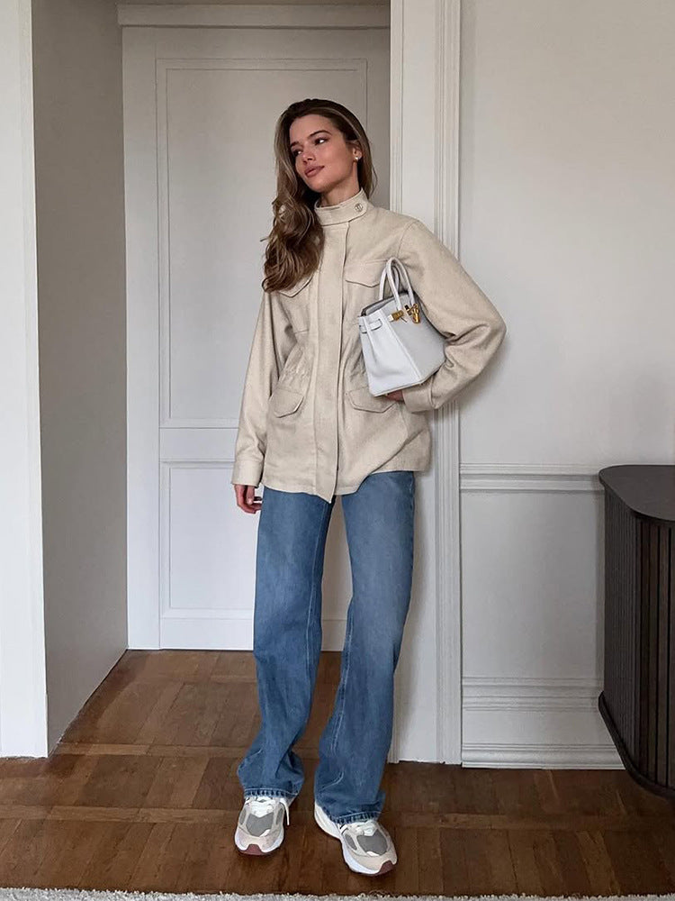 Damen Oversize Fieldjacke aus Wollmix mit Stehkragen und aufgesetzten Pattentaschen Shop Nory