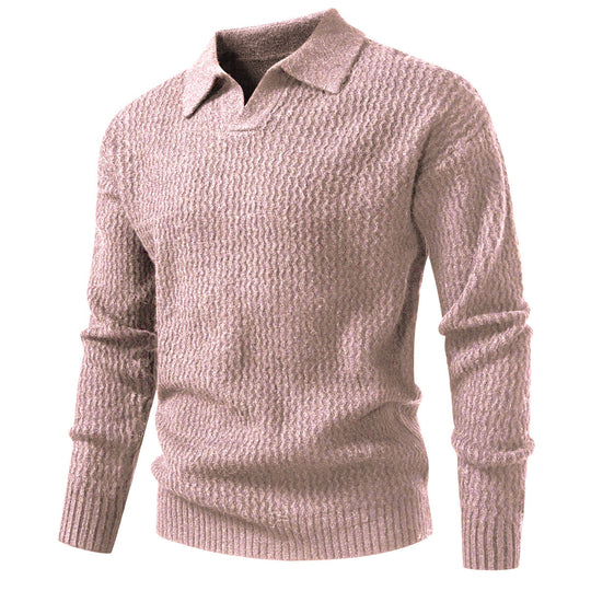 Herren Polokragen-Feinstrickpullover mit strukturierter Wellenoptik und geripptem Saum Shop Nory