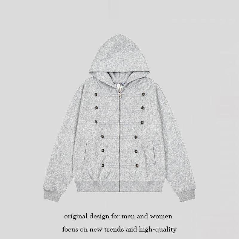 Damen Kapuzen-Sweatjacke mit dekorischer Doppelknopfleiste und Reißverschluss Shop Nory