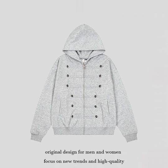Damen Kapuzen-Sweatjacke mit dekorischer Doppelknopfleiste und Reißverschluss Shop Nory