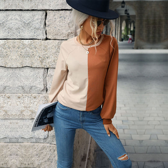 Damen Zweifarbiger Feinstrickpullover mit Raglanärmeln und legerer Passform Shop Nory