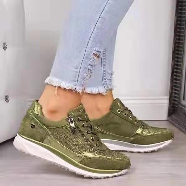 Damen Casual-Keil-Sneaker aus Velours- und Meshmix mit seitlichem Reißverschluss und profilierter Plateausohle Shop Nory