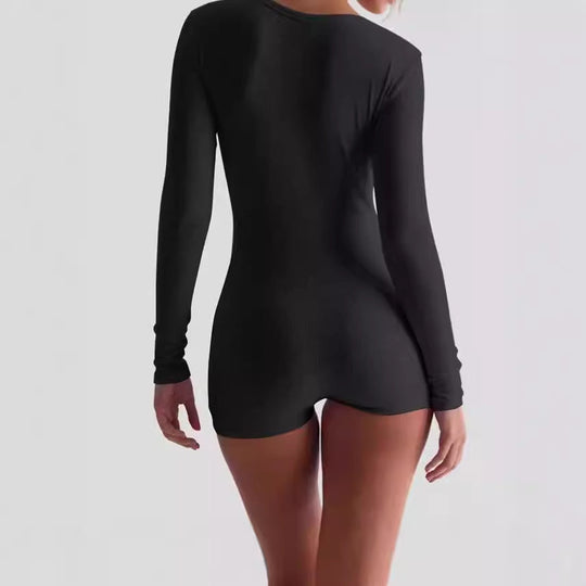 Damen Körperbetonter Langarm-Jumpsuit mit feinen Rippdetails