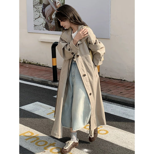 Damen Langer leichter Trenchcoat im Oversize-Stil mit geradem Schnitt und verdeckter Knopfleiste Shop Nory
