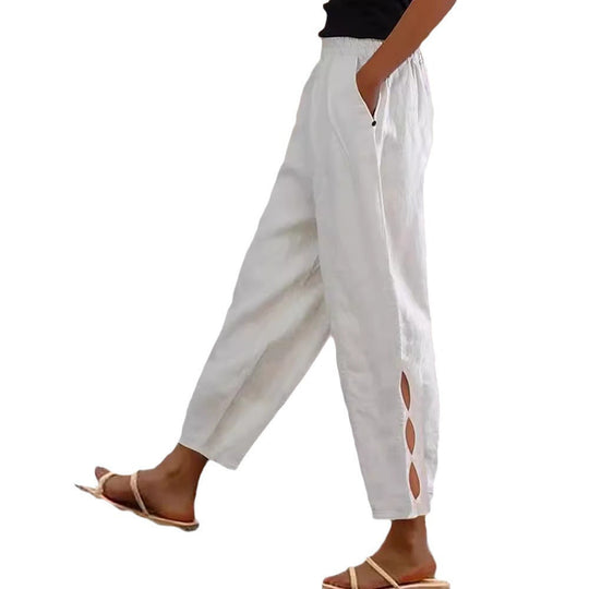 Damen Leichte Leinenhose mit seitlichen Schlitzen und elastischem Bund