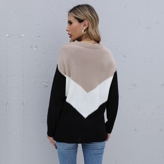 Damen Feinstrick-Pullover mit Chevrondessin, Rundhalsausschnitt und lockerer Silhouette Shop Nory