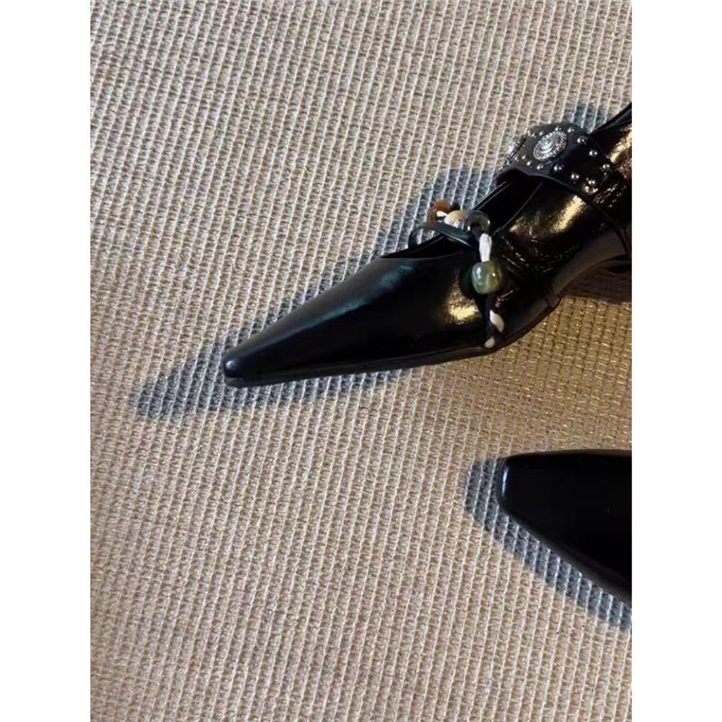 Damen elegante quadratische Mules mit niedrigem Blockabsatz, Zierriemen und Perlenapplikation Shop Nory